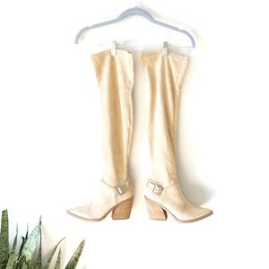 STEVE MADDEN Women’s Size 7 wood BLOCK HEEL western KNEE HIGH vegan BOOTS